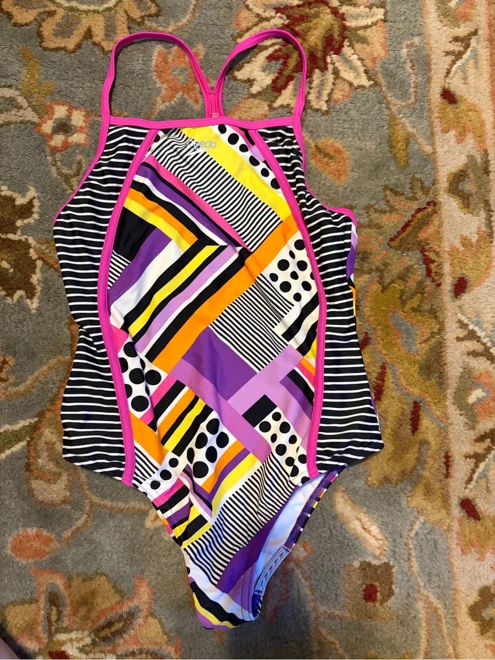 Speedo kidsColorful Geometric One-Piece Swimsuit in Pink, Purple, Yellow & Black